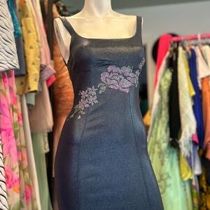 Metallic Denim Pencil Dress